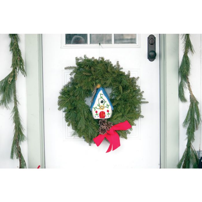Hand-Crafted Felt Heidi Chalet Birdhouse - White/ Blue - Wild Woolies- Nepal