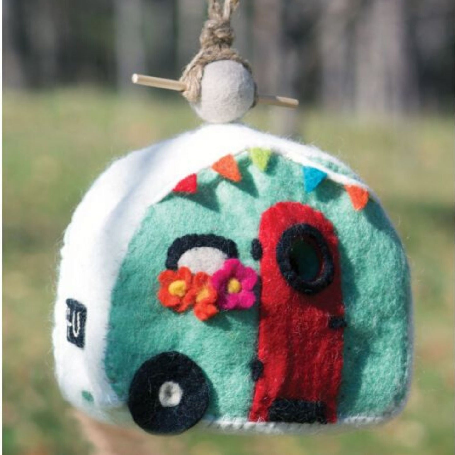 Felt Retro Camper Birdhouse -Green - Wild Woolies