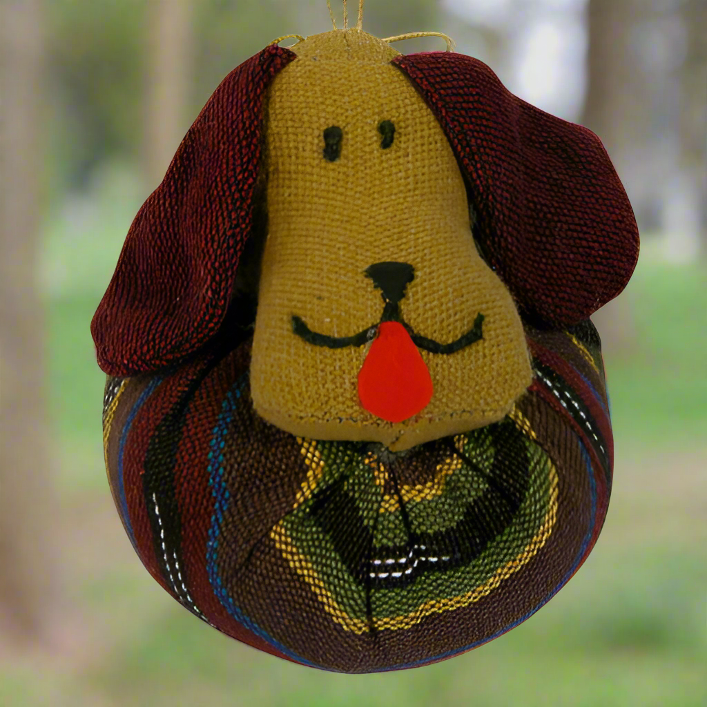 Handmade Plush Decorative Dog Ornament -Recycled Cotton -Guatemala- Fair Trade