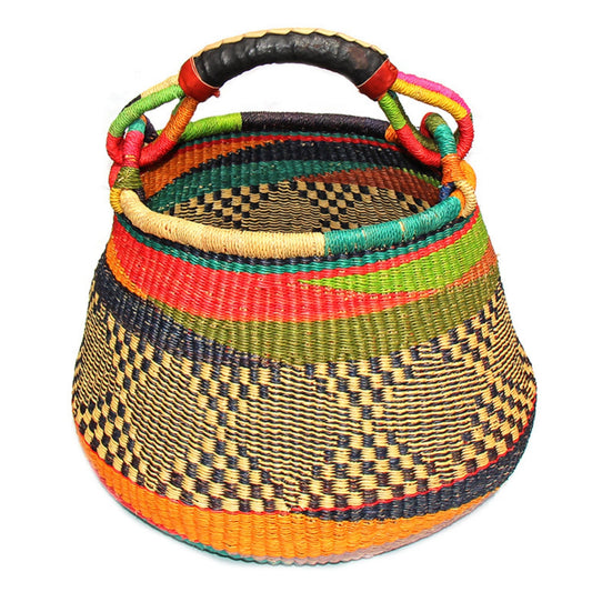 Bolga Pot Design Market Basket- Gambigo Basket- Mixed Colors -Fair Trade-Ghana
