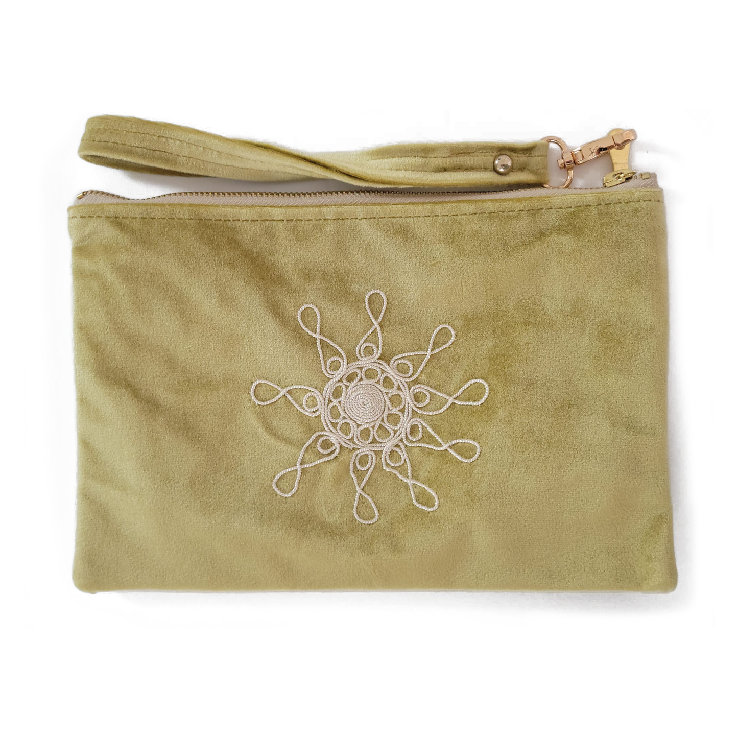 Tahiri Velvet Zippered Wristlet Pouch-Yellow/Green