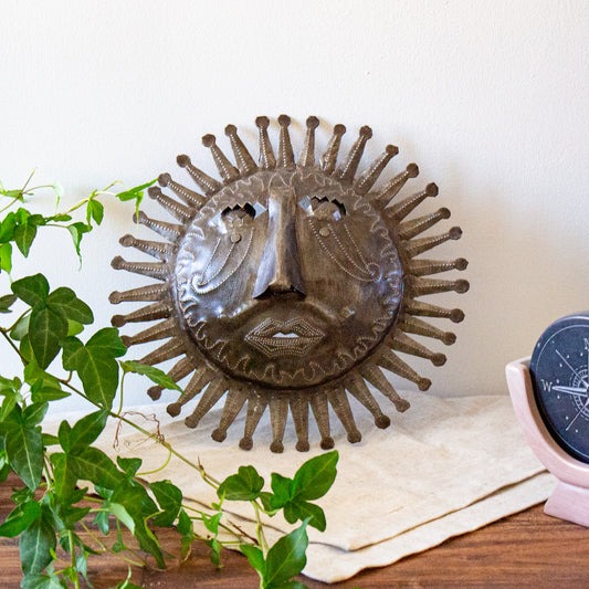 Cara de sol de tambor de acero de metal reciclado haitiano - 10" - Sin pintar