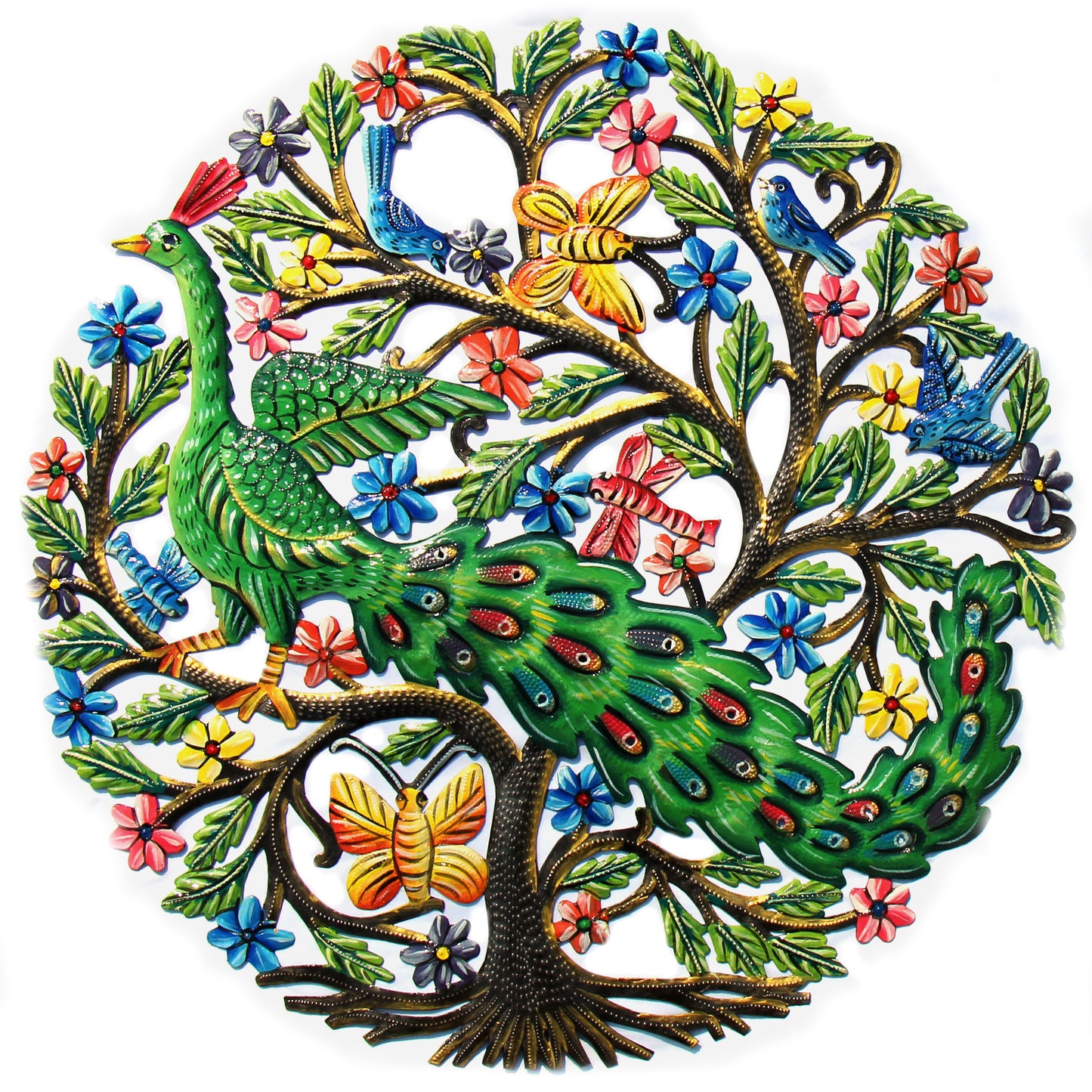 Peacock in Tree- Recycled Metal Drum Wall Art- Fair Trade- Haiti