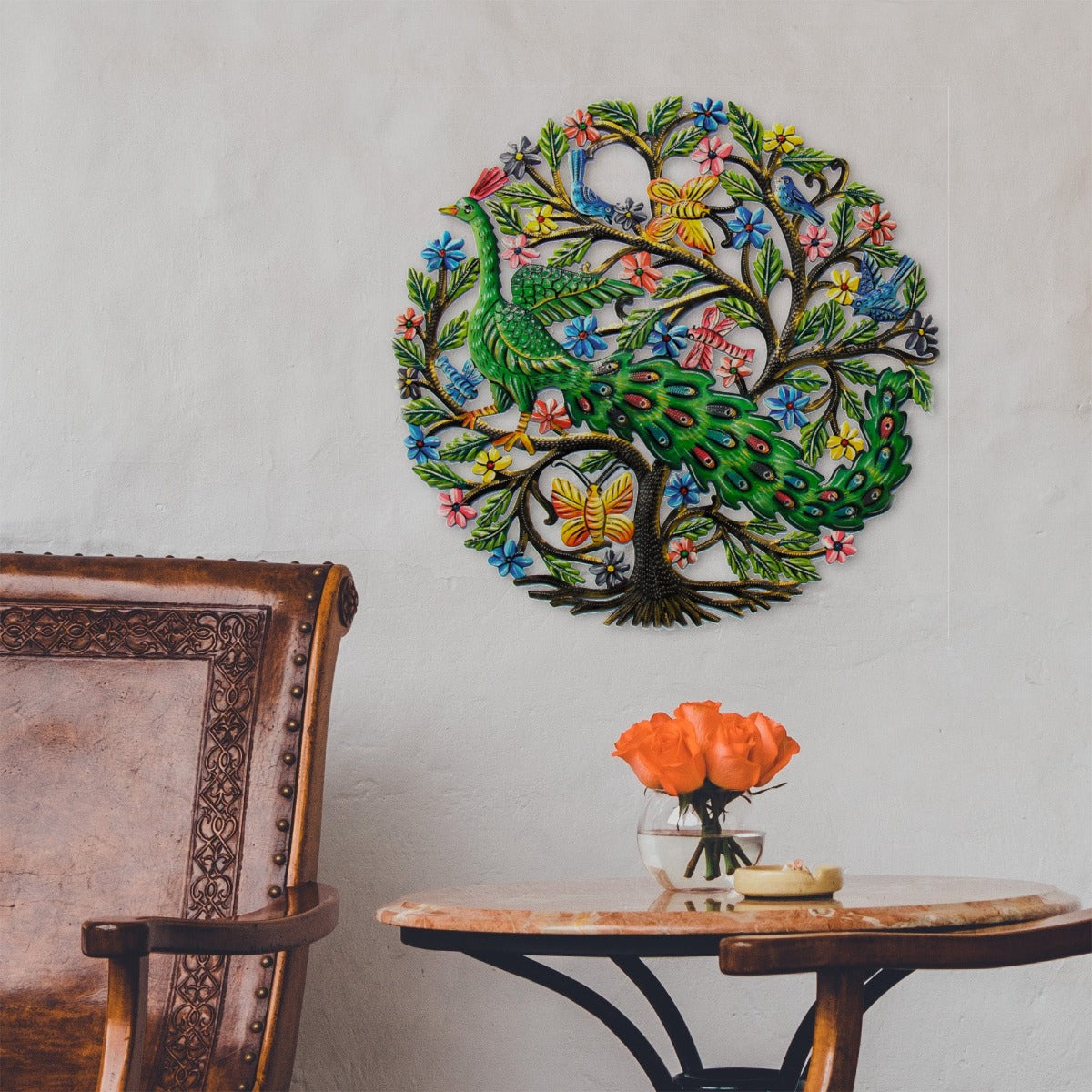 Peacock in Tree- Recycled Metal Drum Wall Art- Fair Trade- Haiti