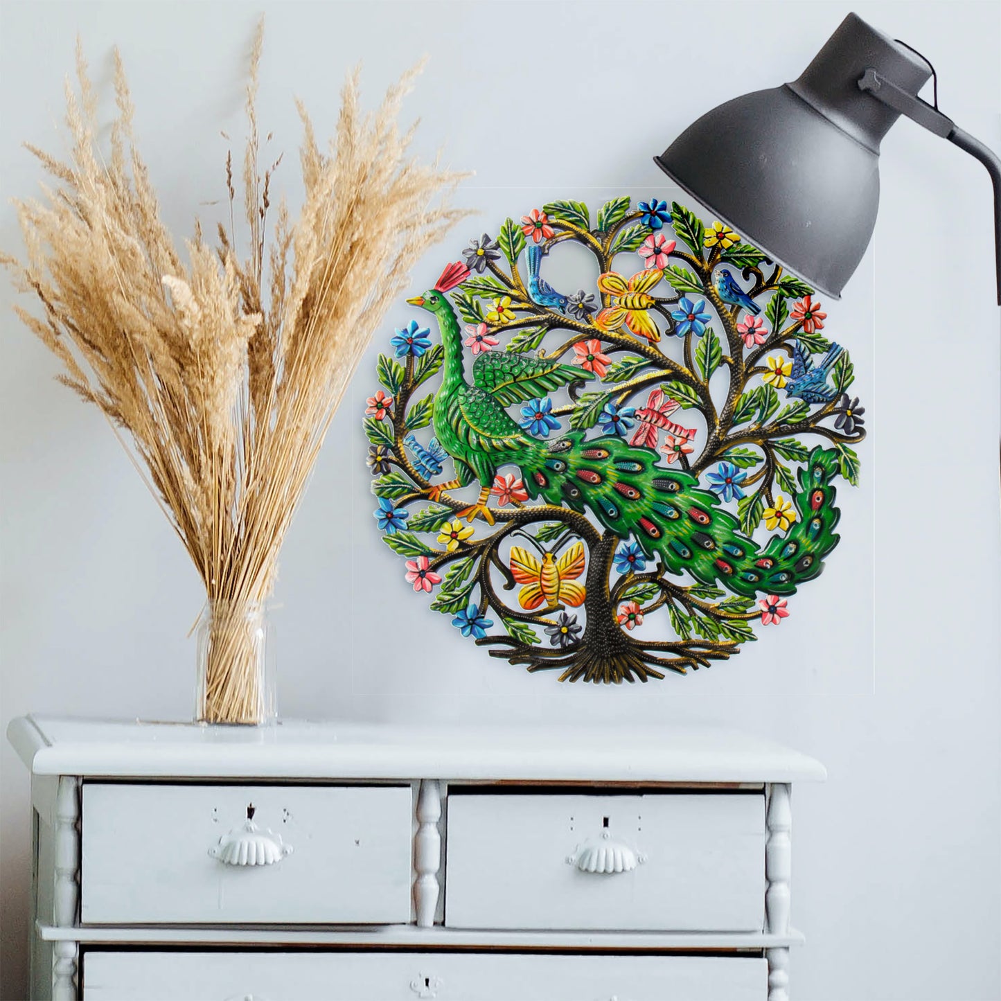 Peacock in Tree- Recycled Metal Drum Wall Art- Fair Trade- Haiti