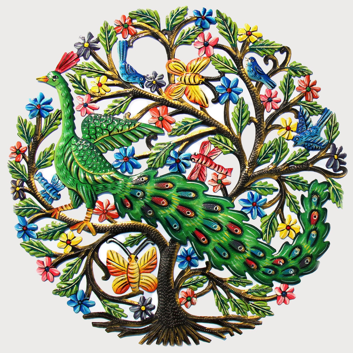 Peacock in Tree- Recycled Metal Drum Wall Art- Fair Trade- Haiti