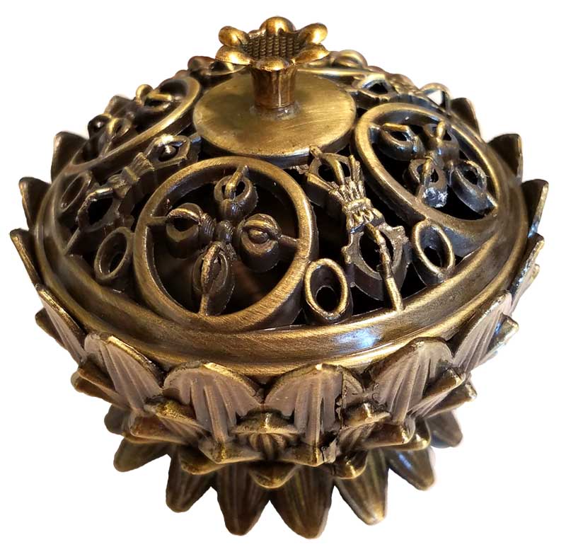 Antiqued Bronze Lotus Flower Incense Burner