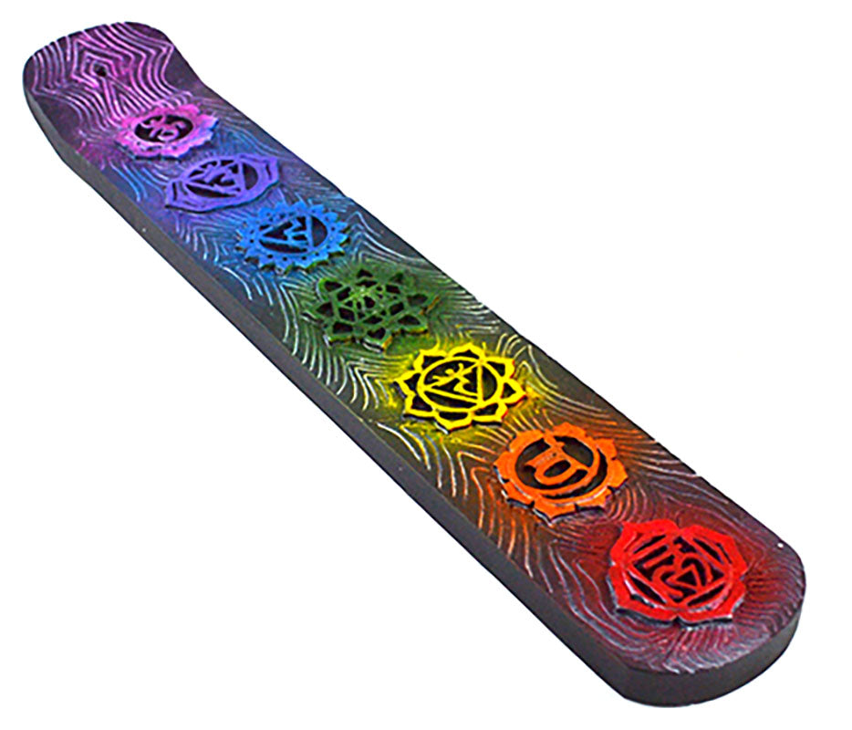 7 Chakra Symbols/Colors Incense Burner-Ash Catcher-9 1/2"L