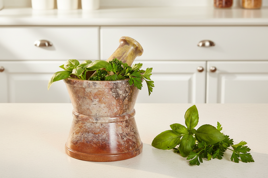 Soapstone Mortar and pestle on a white background
