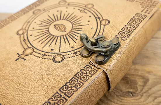 Hand-Tooled Embossed Leather Notebook with Metal Latch- Moon Phases