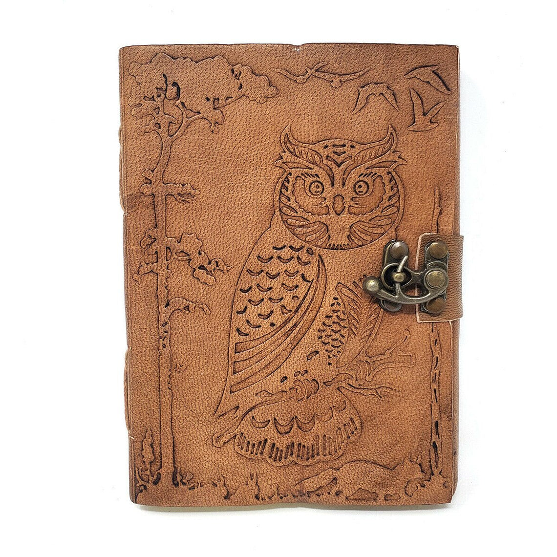 Hand-Tooled Leather Owl in Jungle Journal-Lined-5" x 7"