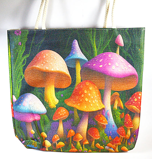 Mushroom Print Canvas Tote-17" x 17"
