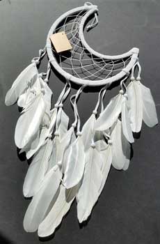 White Half Moon- Feather-Dream Catcher- 8 1/2"