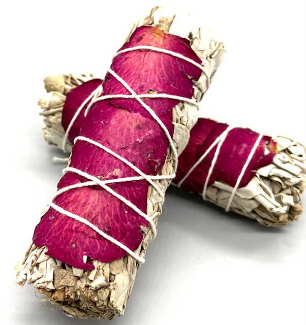 4" White Sage & Rose Petal Smudge Stick-1PC