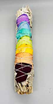 9" Smudge Stick-White Sage & Chakra Colored Rose Petals