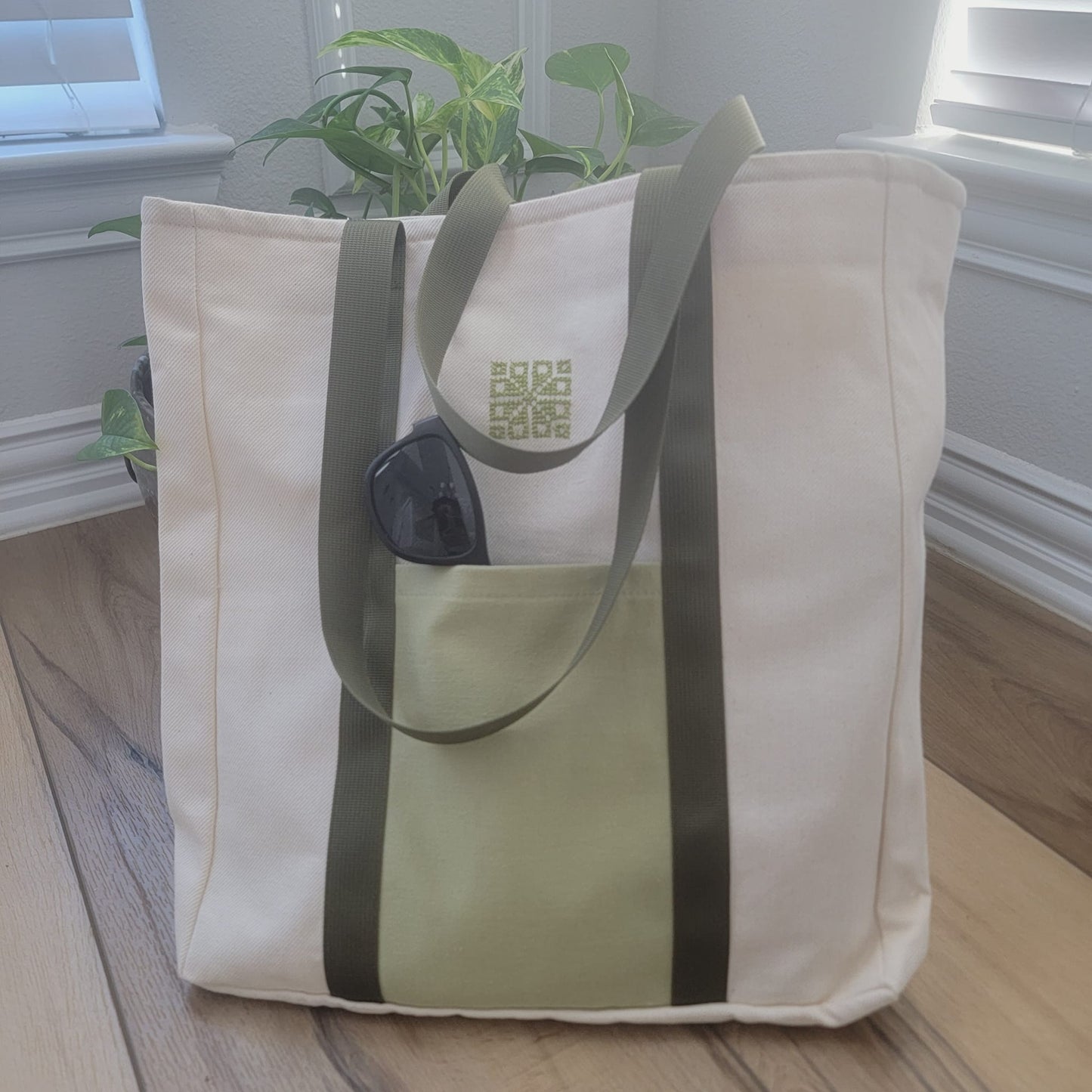 Liyana Fabric Market Tote -Cream/Green -Fair Trade