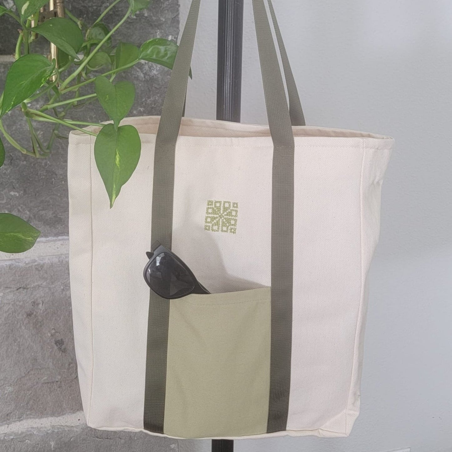 Liyana Fabric Market Tote -Cream/Green -Fair Trade