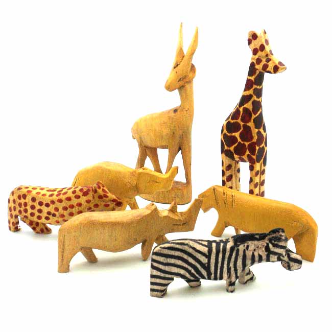 Hand-carved Miniature Wood Safari Animals- Set of 7 -Muhugu Wood-Fair Trade