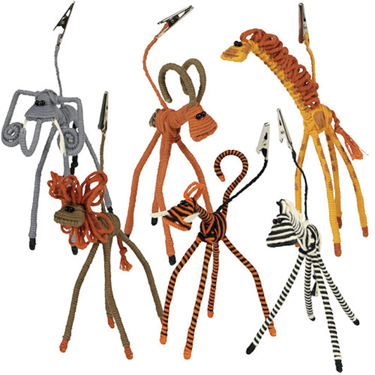 Recycled Cotton & Metal Wire Animal Sculptures with Display Clip-Fair Trade-Colombia