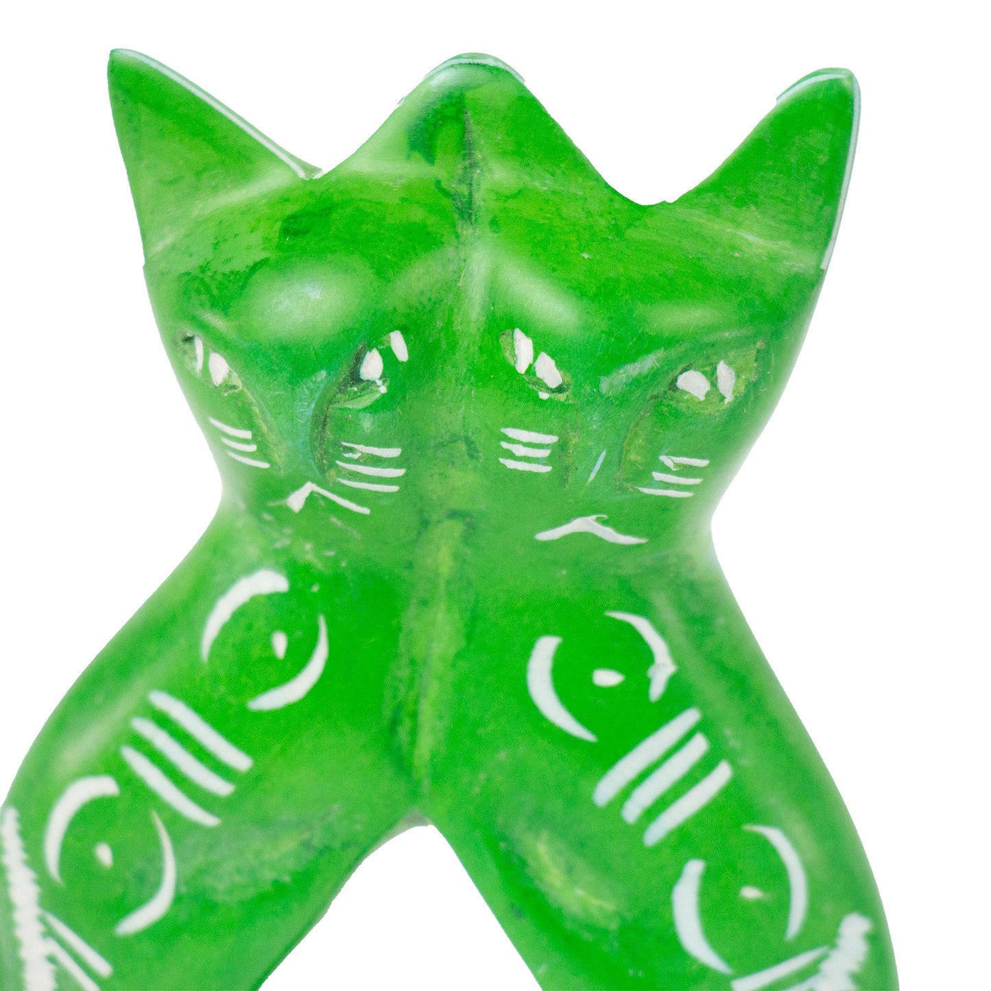 Handmade South African Kisii Soapstone Twin Cats - Green- 4"
