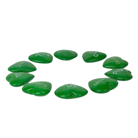 Zodiac Soapstone Hearts: SCORPIO-Hand-Carved and Hand-Painted-5PC Set-Green