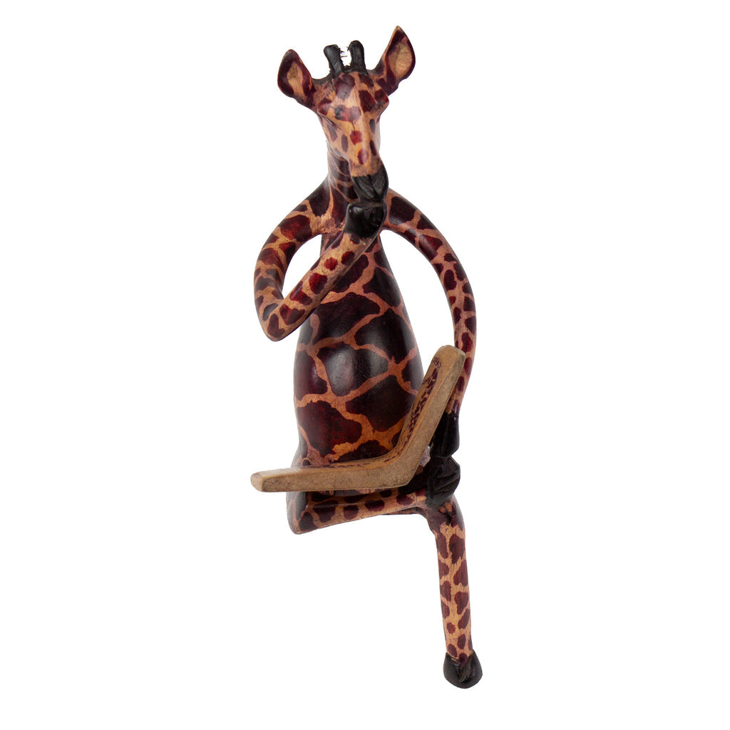Shelf Sitter-Thinking Giraffe-Hand-Carved Jacaranda Wood Sculpture-Kenya