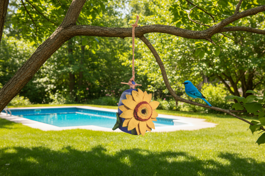 Felt Birdhouse - Girasol - Amarillo/azul- Lanas salvajes