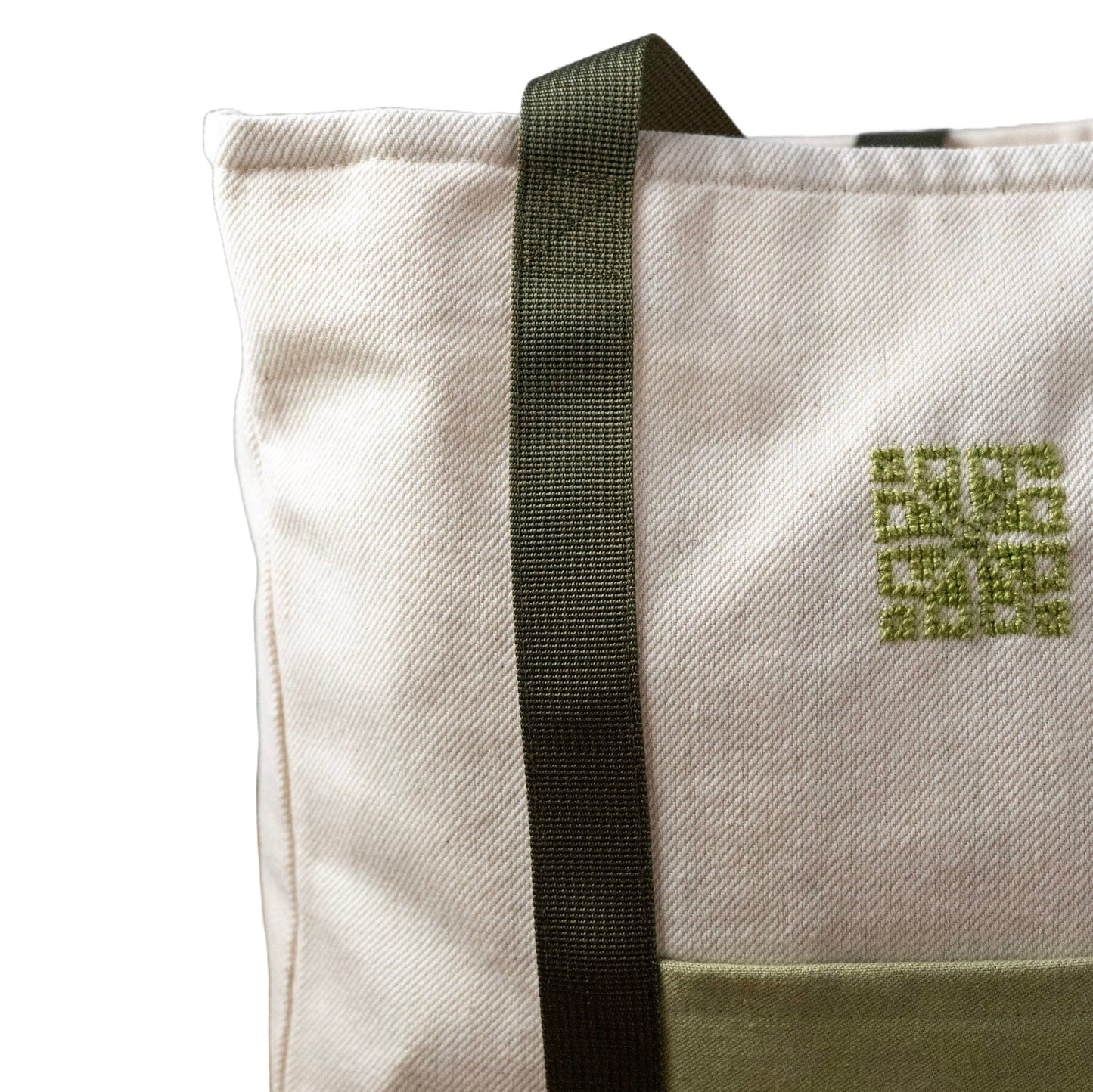 Liyana Fabric Market Tote -Cream/Green -Fair Trade