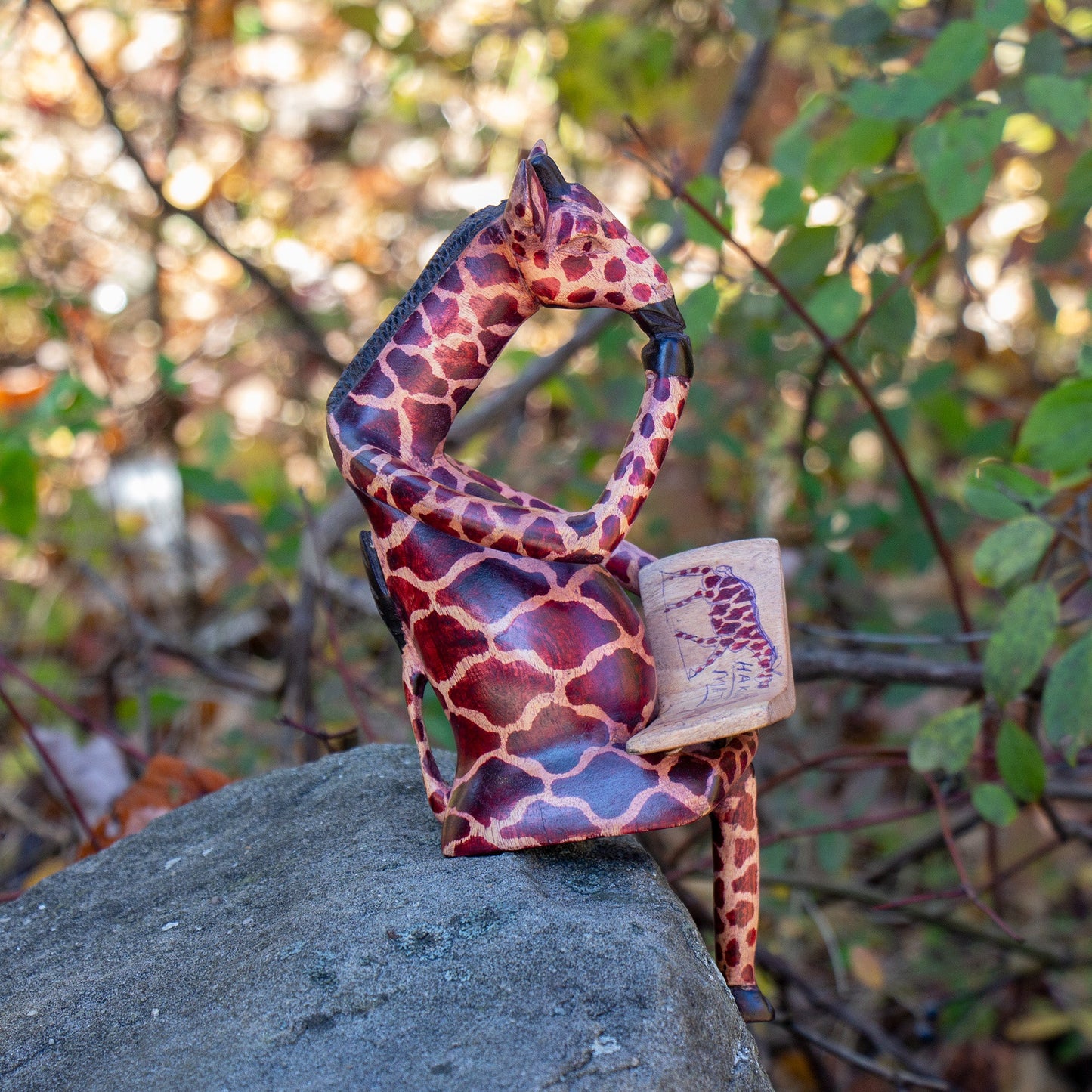 Shelf Sitter-Thinking Giraffe-Hand-Carved Jacaranda Wood Sculpture-Kenya