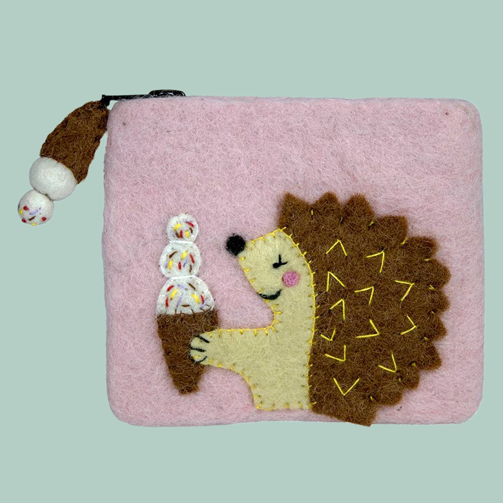 Handmade Felt Hungry Hedgehog Coin Purse - Wild Woolies- Philippines-Fair Trade
