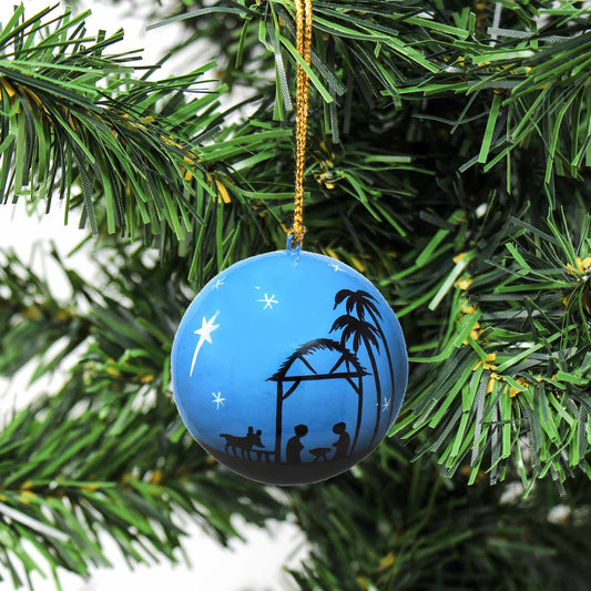 Hand-painted Nativity Christmas Ornaments - Set of 3 - Blue
