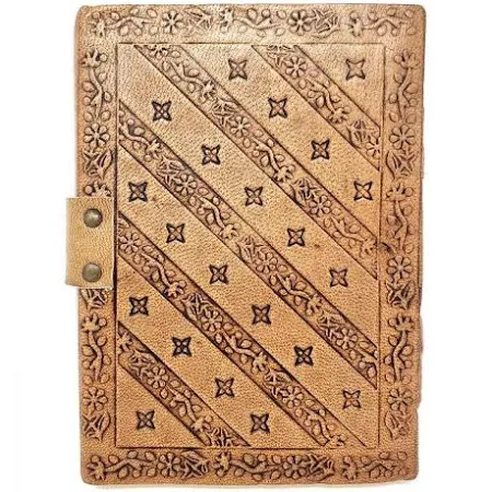 Hand-Tooled Embossed Leather Notebook with Metal Latch- Moon Phases