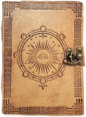 Hand-Tooled Embossed Leather Notebook with Metal Latch- Moon Phases