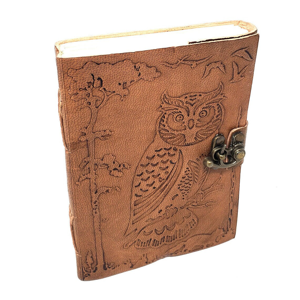 Hand-Tooled Leather Owl in Jungle Journal-Lined-5" x 7"
