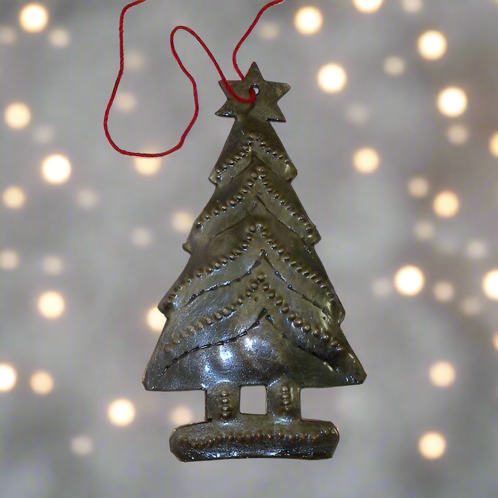 Hand-Crafted Recycled Steel Drum Ornament - Tree Design-Croix des Bouquets-Haiti