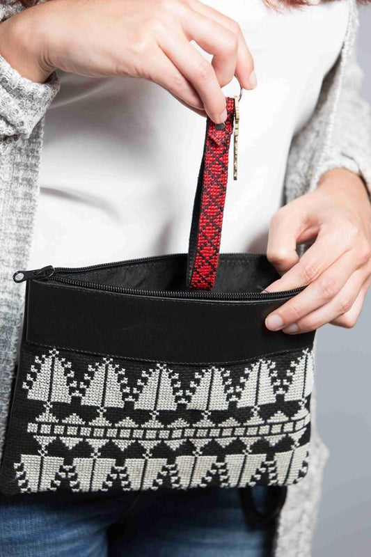 Lina Leather Key Lanyard-Hand-Embroidered Keyring-"Baker's Wife" Tatreez Motif