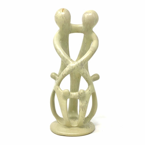 Escultura familiar de esteatita natural de 8 pulgadas de alto - 2 padres 4 hijos - Smolart