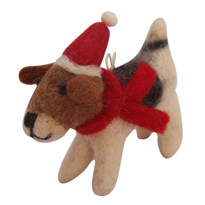 Adorno Beagle de Fieltro con Gorro de Papá Noel - Comercio Justo - Nepal