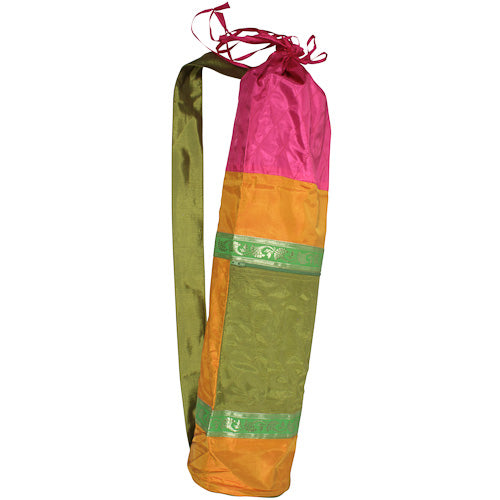 Bolsa de yoga Tafetta con cordón hecha a mano- Rosa o Púrpura- Comercio Justo-India