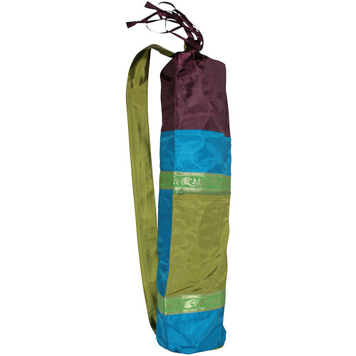 Bolsa de yoga Tafetta con cordón hecha a mano- Rosa o Púrpura- Comercio Justo-India