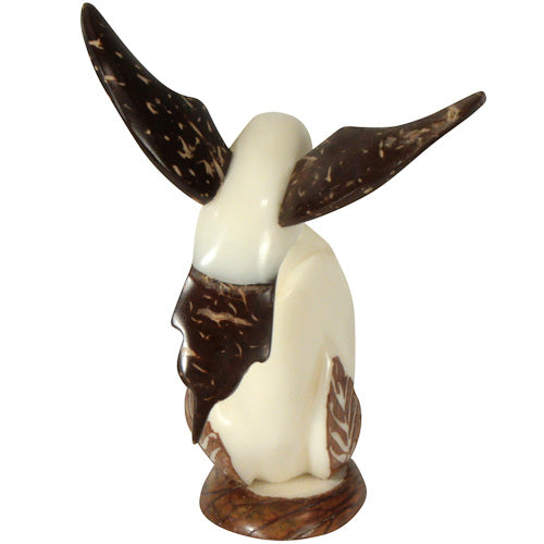 <center>Hummingbird Feeding Tagua Figurine with Coconut Wings - Back View</br>Crafted by Artisans in Ecuador </br>Measures 4-1/2” high x 2-1/2” wide x 3” deep</center>
