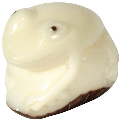 <center>Frog in Relief Tagua Figurine - Front View</br>Crafted by Artisans in Ecuador </br>Measures 1-1/2” high x 1” wide x 1-3/4” deep</center>