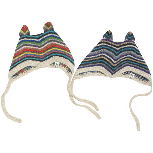 Gorro de bebé de Alpaca tejido a mano-Gorro de bebé con orejas de conejo-Comercio Justo Bolivia