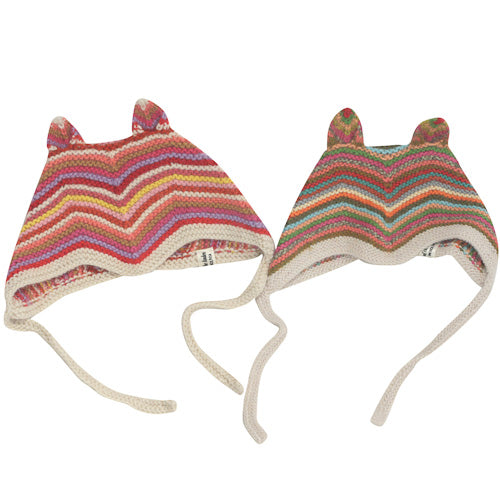 Gorro de bebé de Alpaca tejido a mano-Gorro de bebé con orejas de conejo-Comercio Justo Bolivia