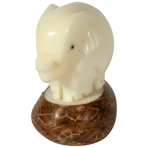 <center>Elephant Tagua Figurine </br>Crafted by Artisans in Ecuador </br>Measures 2-1/4” high x 1-1/4” wide x 1-3/4” long</center>