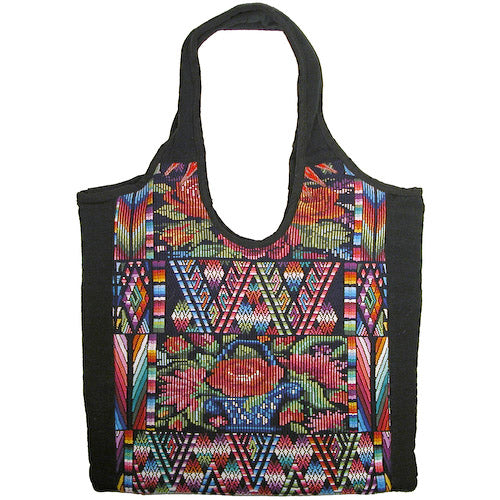 <center>Small Huipil Handbag w/ Magnetic Clasp - Geometric and Floral  Pattern <br>Measures: 14" high x 13" wide</center>