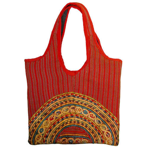 <center>Red Joyabaj Handbag Made from Recycled Huipils<br>Measures: 14" high x 13" wide</center>