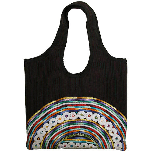 <center>Joyabaj Handbag w/ Magnetic Clasp - Black w/ White Embroidery<br>Measures: 14" high x 13" wide</center>