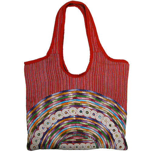 <center>Joyabaj Handbag w/ Magnetic Clasp - Red w/ White Embroidery<br>Measures: 14" high x 13" wide</center>