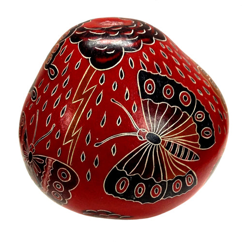 Hand-Painted Decorative Red Gourd-Butterflies in Flowers and Storm-Fair Trade-Peru